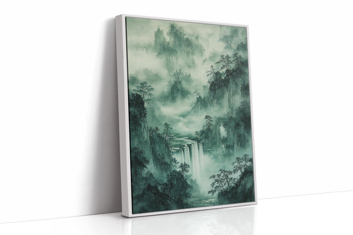 Serene Waterfall Landscape – Traditional Japanese Ink Wash Painting