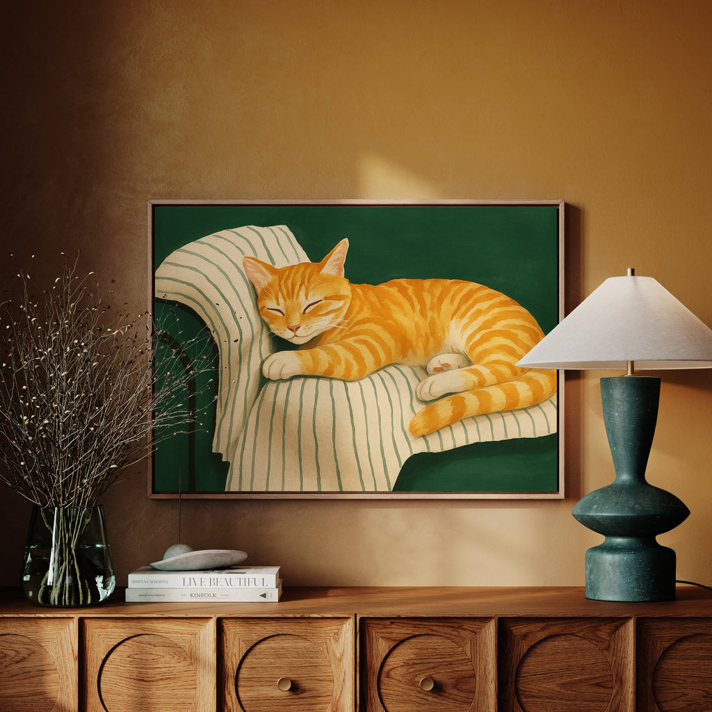 Striped Cat Napping on the Couch