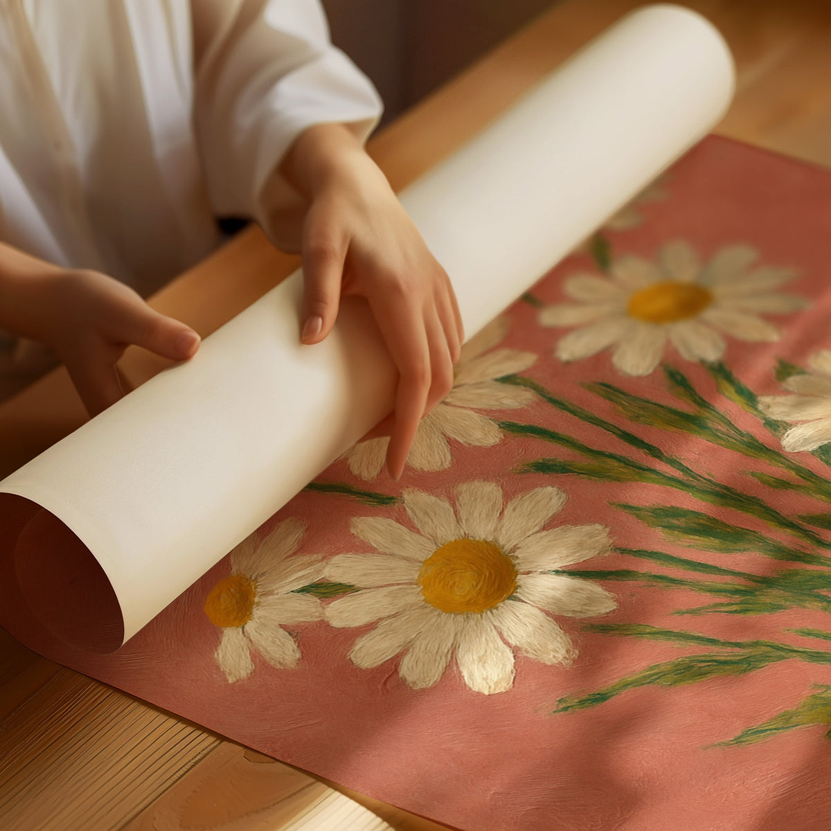 Wild Daisies on Blush Canvas