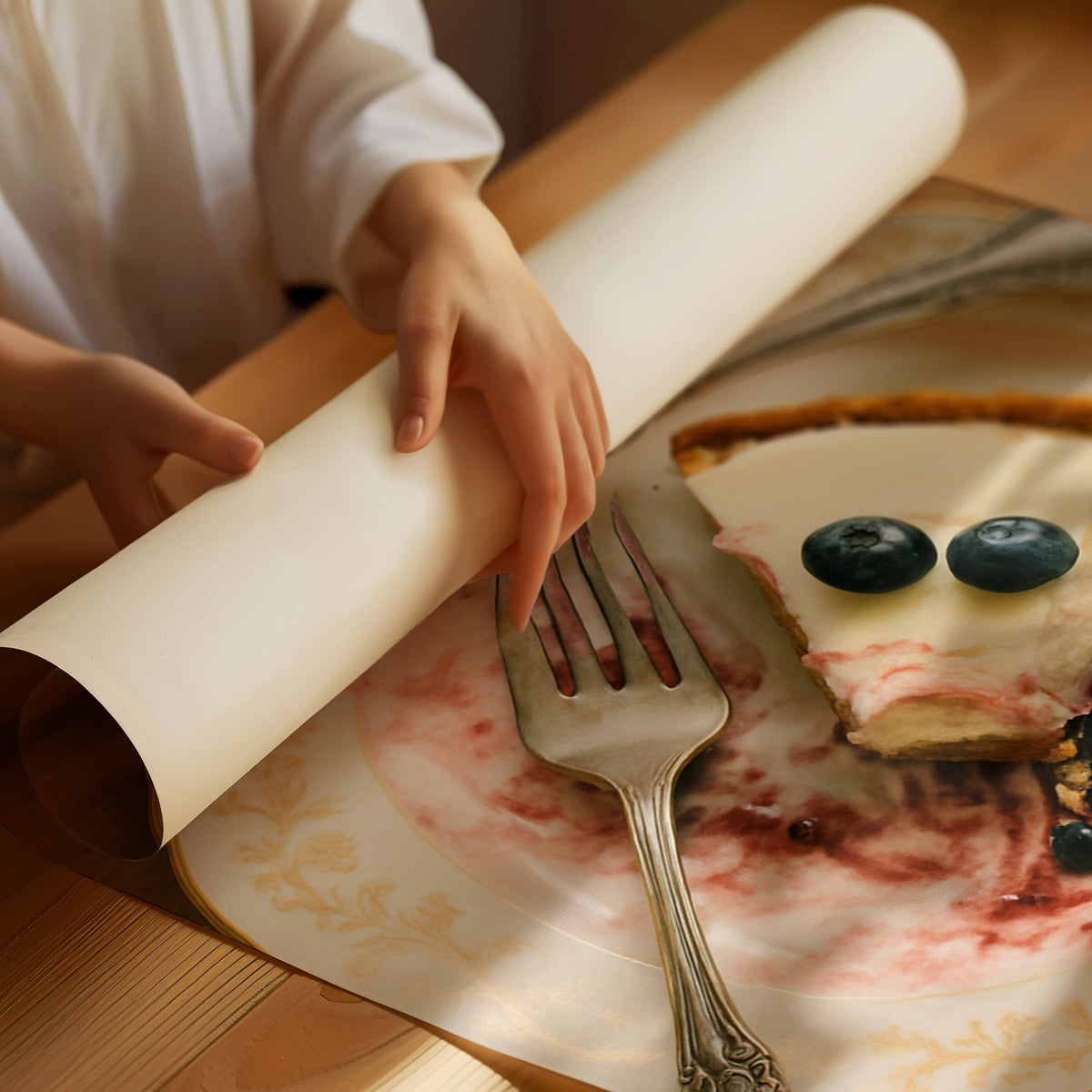 Blueberry Cheesecake on China Plate