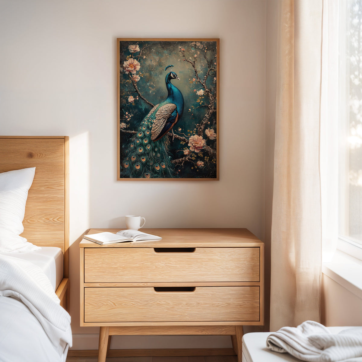 Vintage Peacock & Blossoms – Elegant Wall Art for Timeless Décor