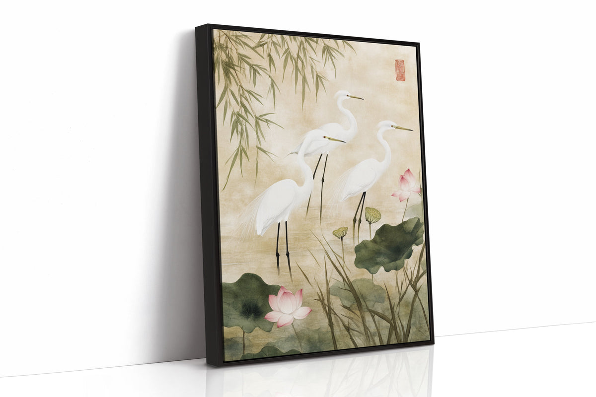 Japanese Egret Wall Art – Elegant Minimalist Nature Print