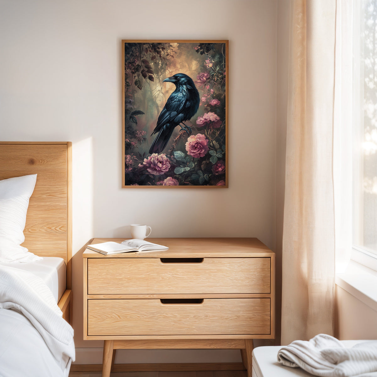 Midnight Raven: Gothic Floral Canvas Wall Art