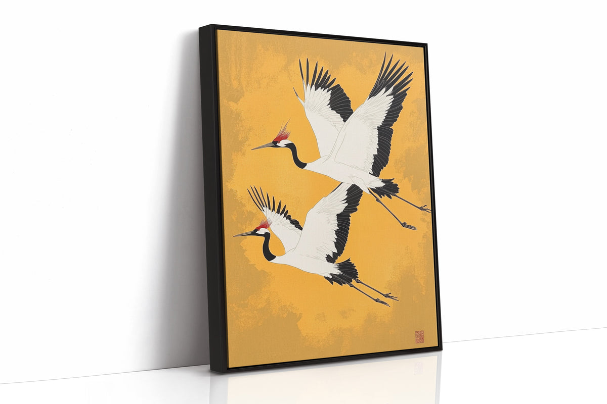 Japanese Red-Crowned Cranes – Elegant Minimalist Wall Art