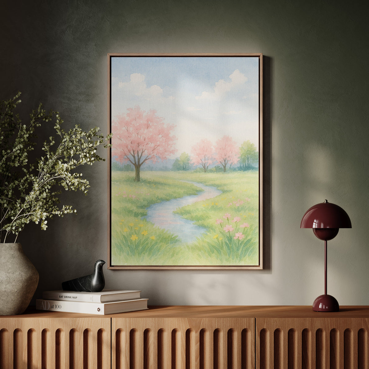 Spring Stream and Blossom Path