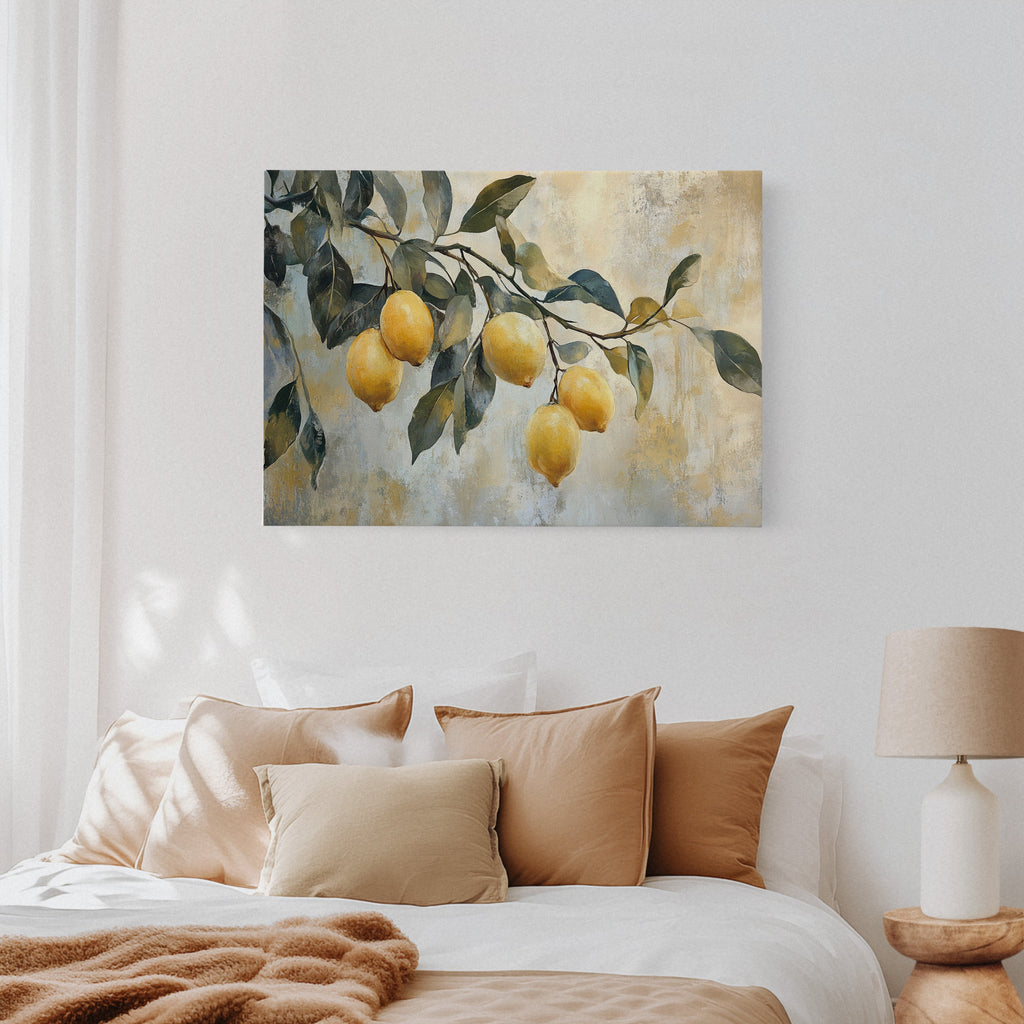 Mediterranean Lemon Branch: Elegant Botanical Canvas Wall Art
