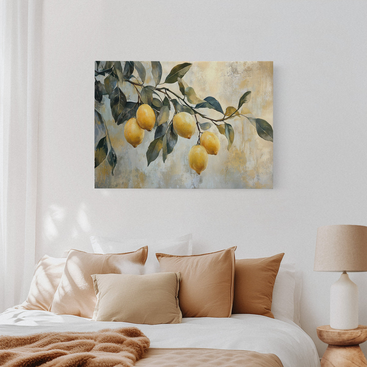Mediterranean Lemon Branch: Elegant Botanical Canvas Wall Art