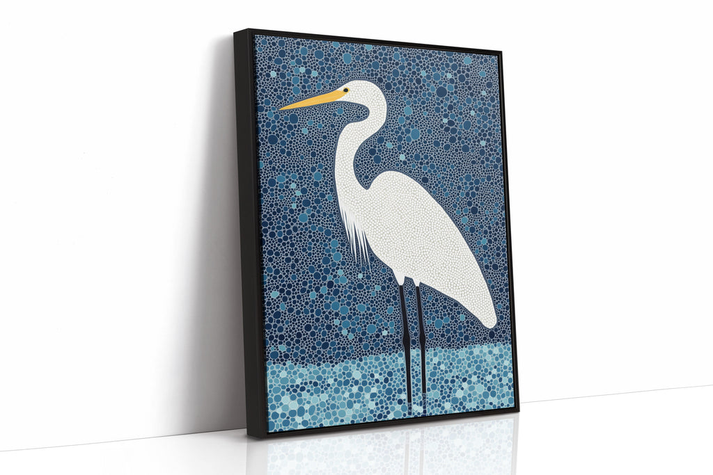 Elegant White Egret – Mosaic-Inspired Bird Wall Art