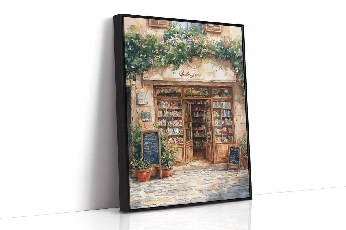 Charming French Bookstore – Vintage European Street Scene Wall Art