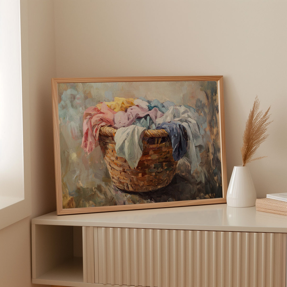Rustic Simplicity: Vintage Laundry Basket Canvas Wall Art