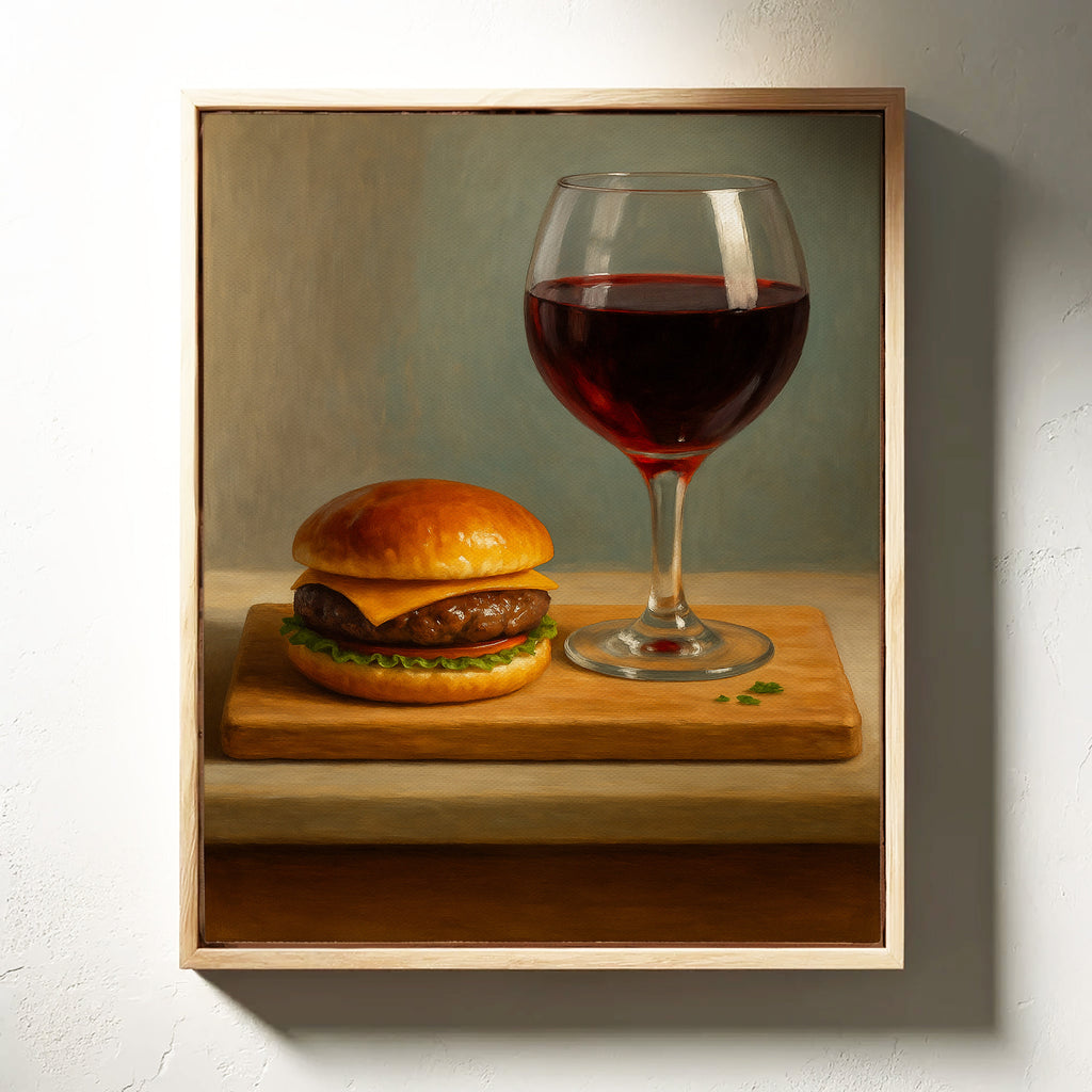 Burger and Bordeaux Still Life