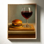 Burger and Bordeaux Still Life