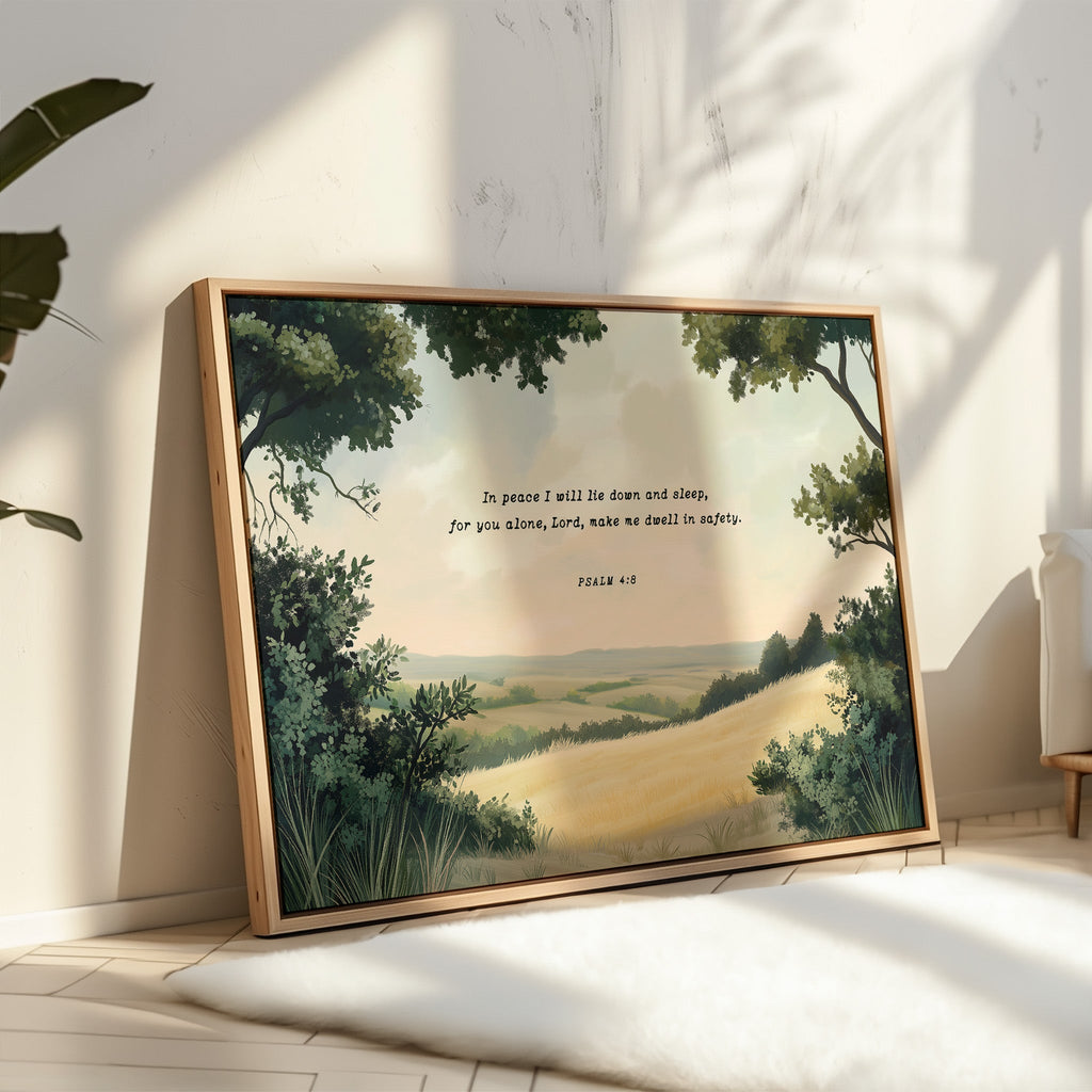 Peaceful Meadow with Psalm 4:8 Scripture