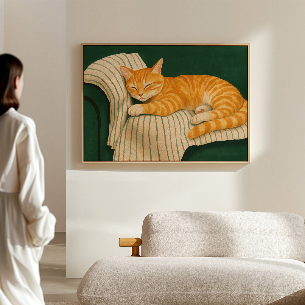 Striped Cat Napping on the Couch