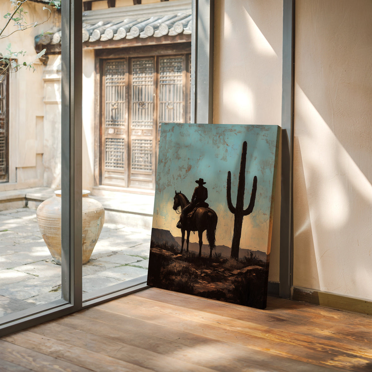 Rider and Saguaro at Dusk