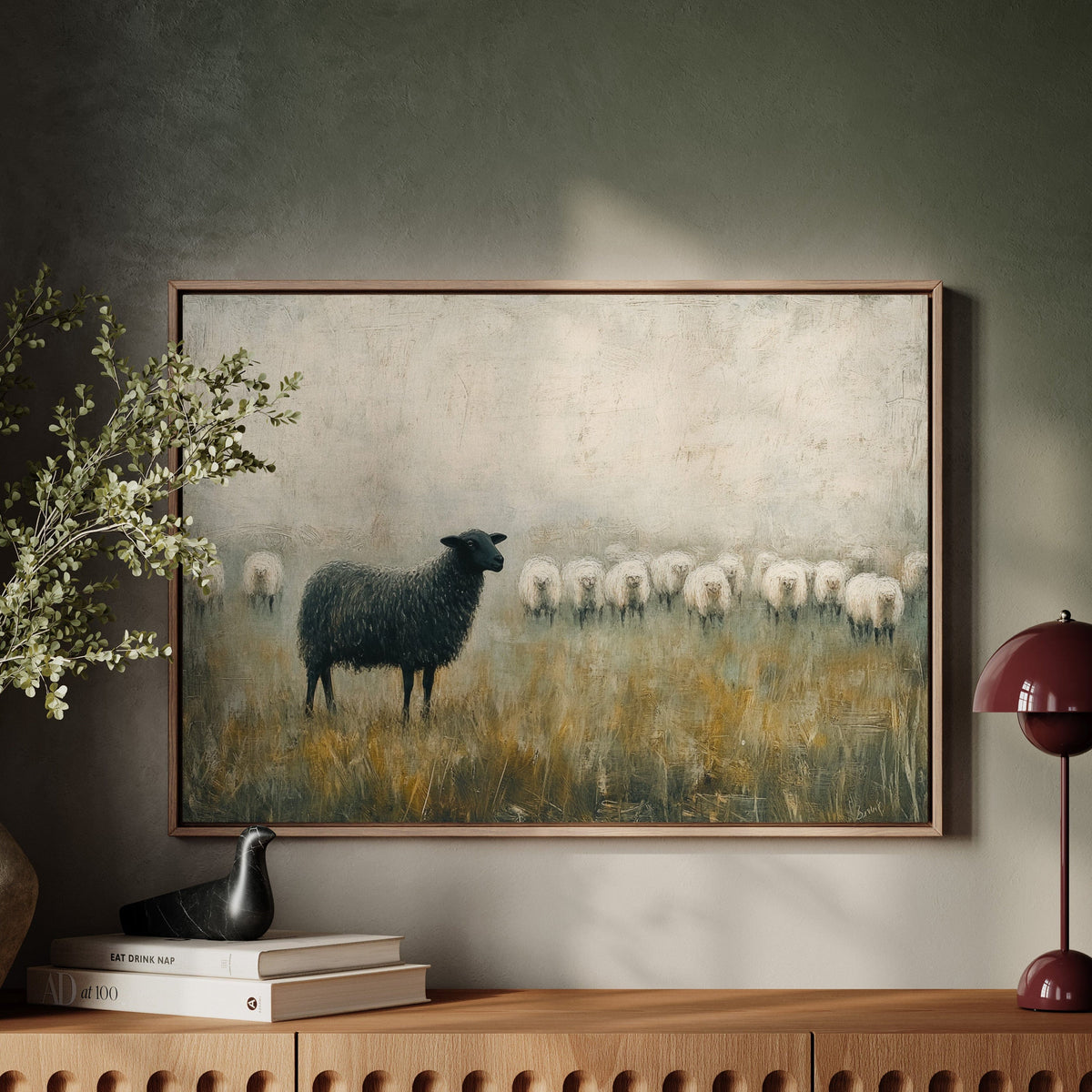 The Black Sheep: Minimalist Pastoral Canvas Wall Art