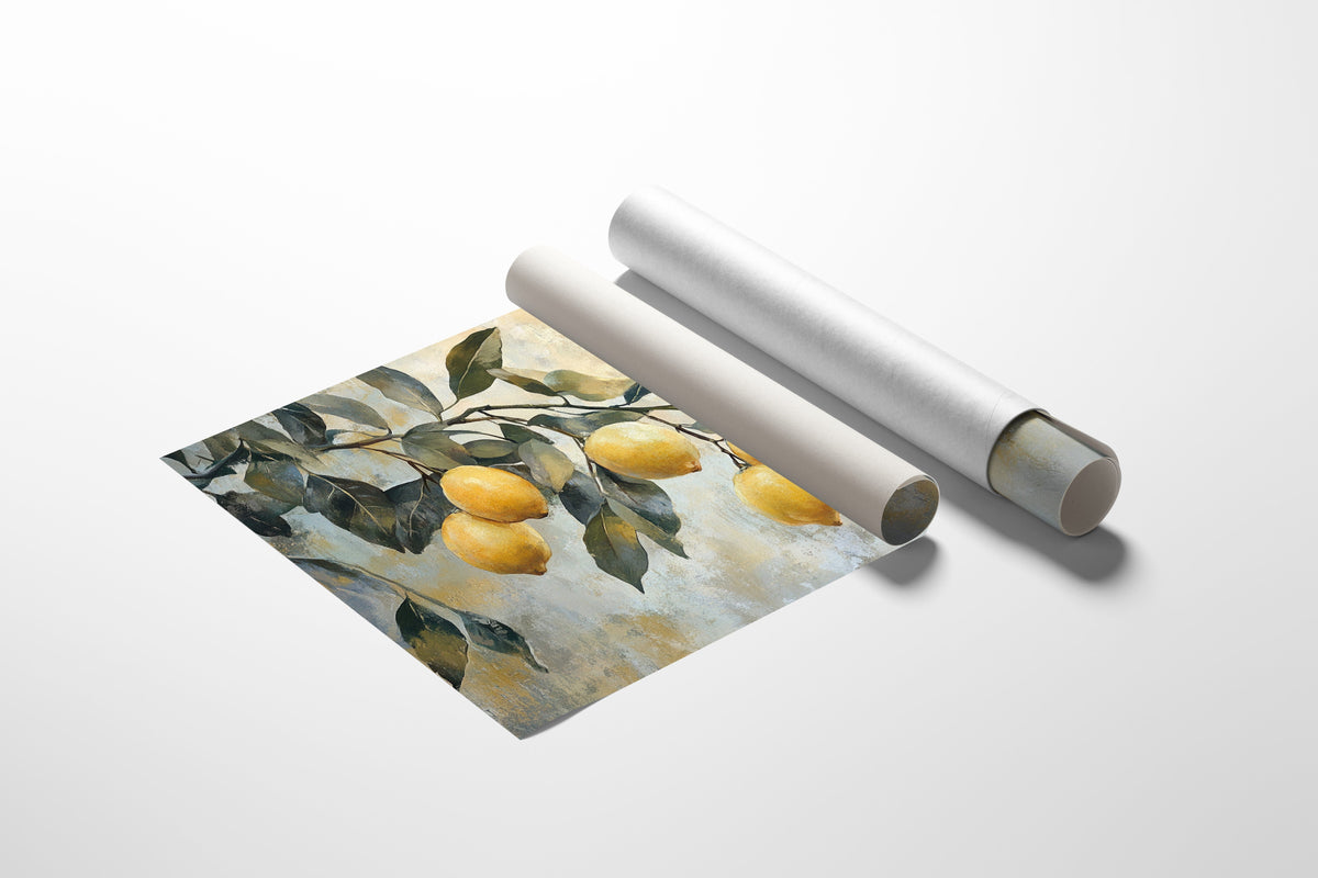 Mediterranean Lemon Branch: Elegant Botanical Canvas Wall Art