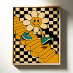 Groovy Daisy Vibes – Retro Checkerboard Flower Print