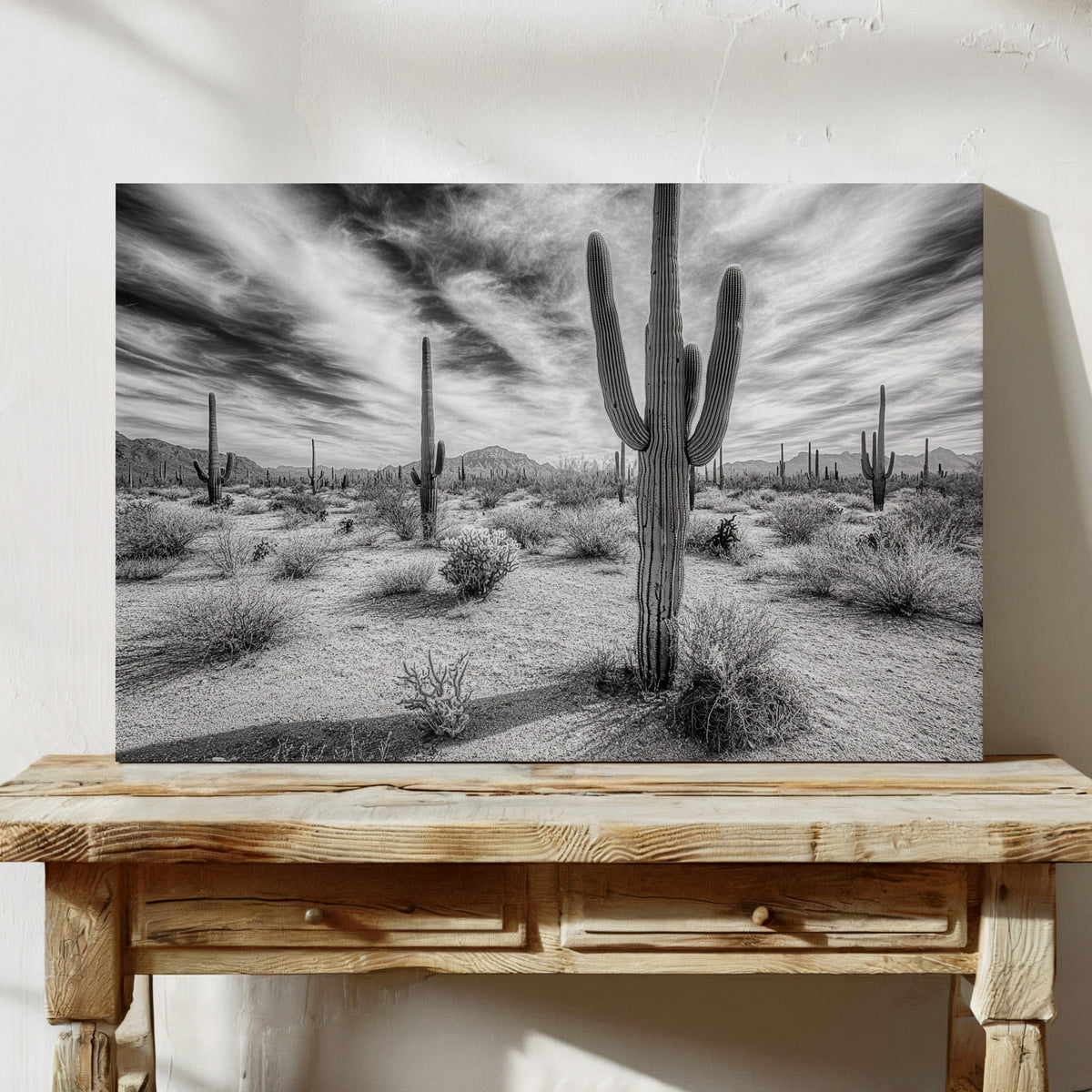Saguaro Silence in Black and White