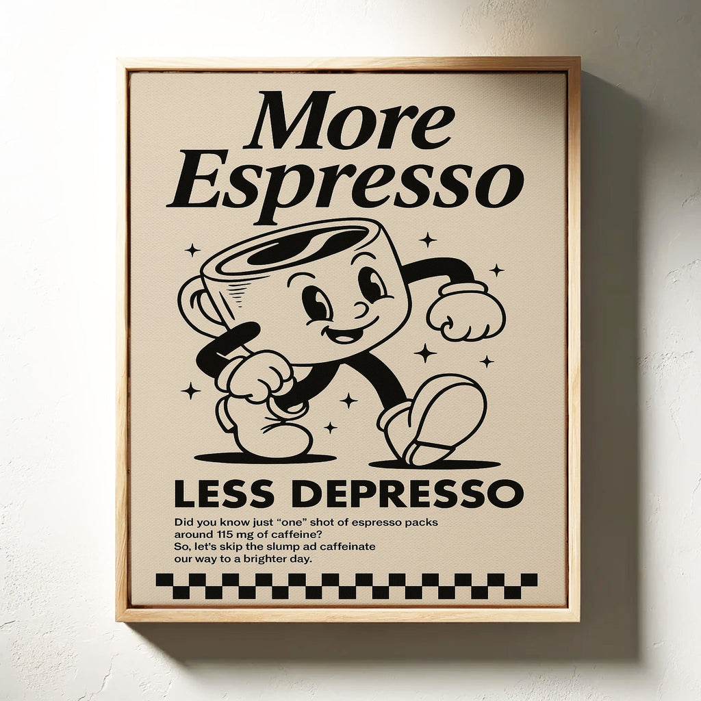 More Espresso, Less Depresso – Vintage Coffee Poster Print