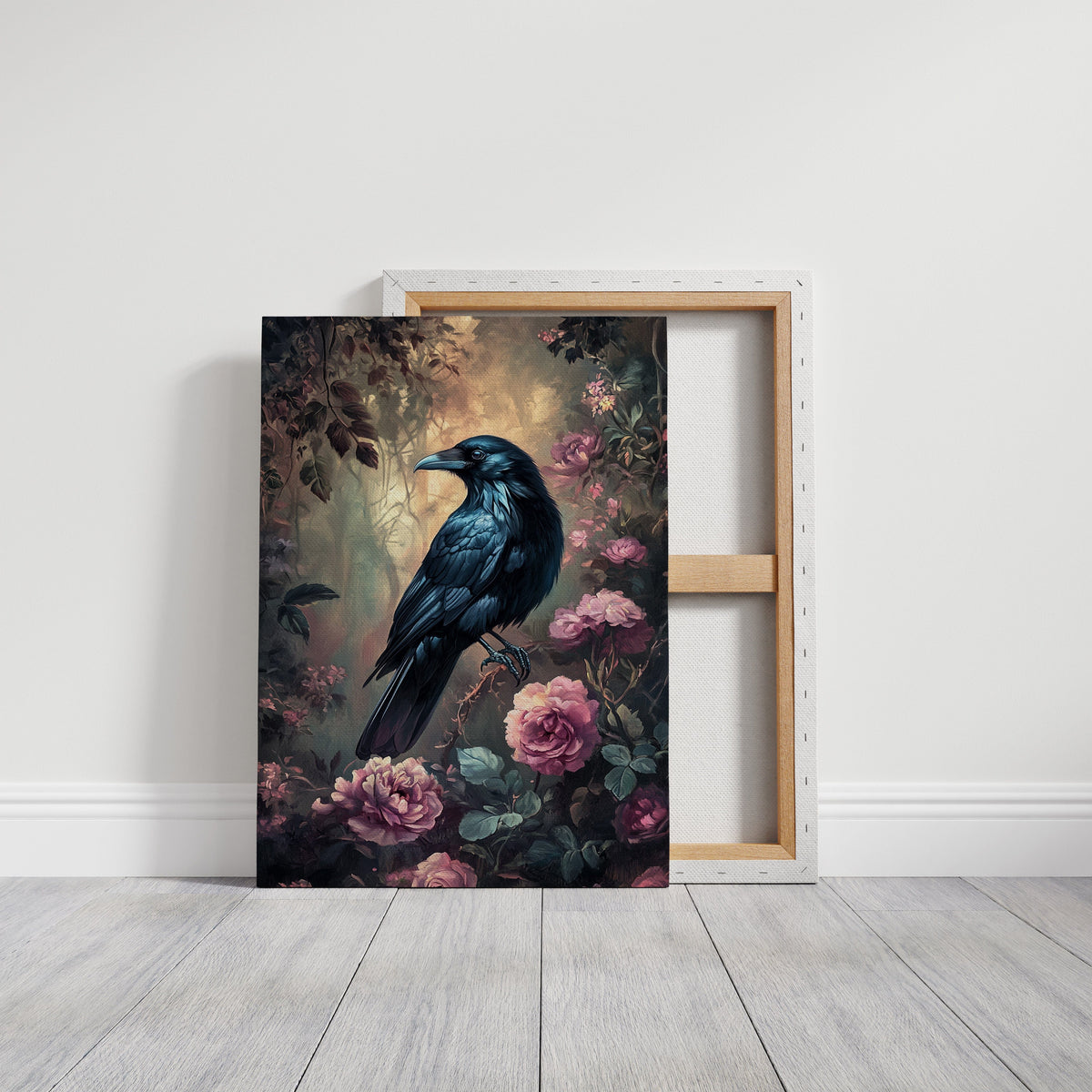 Midnight Raven: Gothic Floral Canvas Wall Art