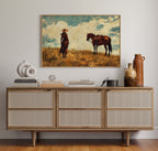 Cowgirl and Horse Under Big Sky