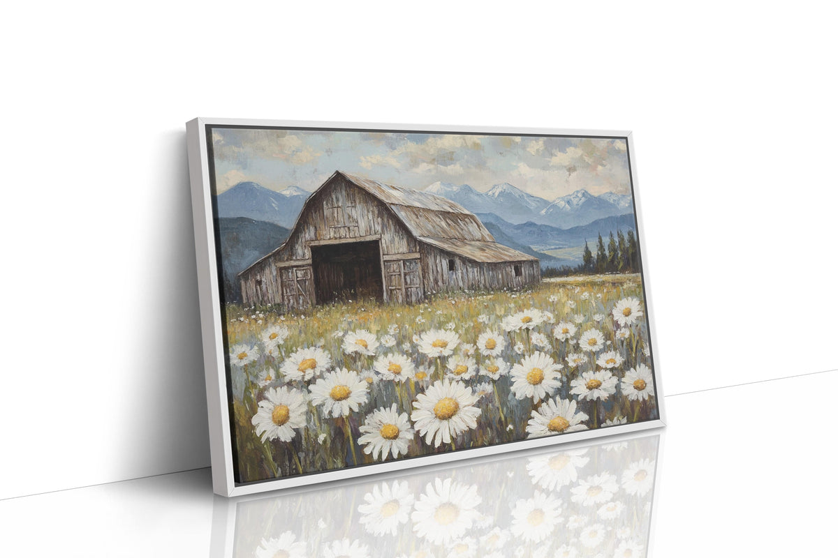 Rustic Barn Wall Art – Wildflower Meadow Print, Country Farmhouse Decor, Vintage Landscape Painting