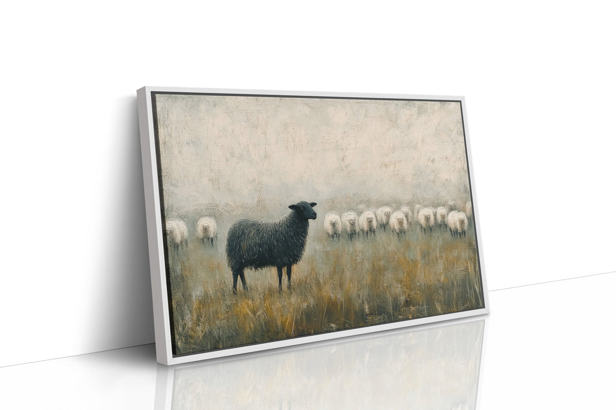 The Black Sheep: Minimalist Pastoral Canvas Wall Art