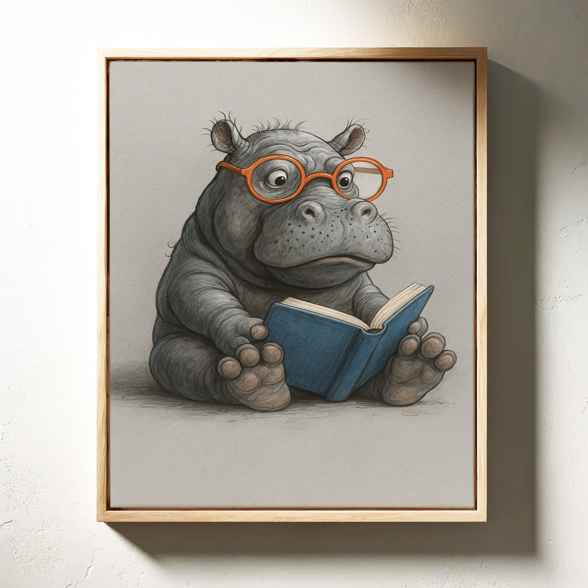 Baby Hippo Reading with Glasses