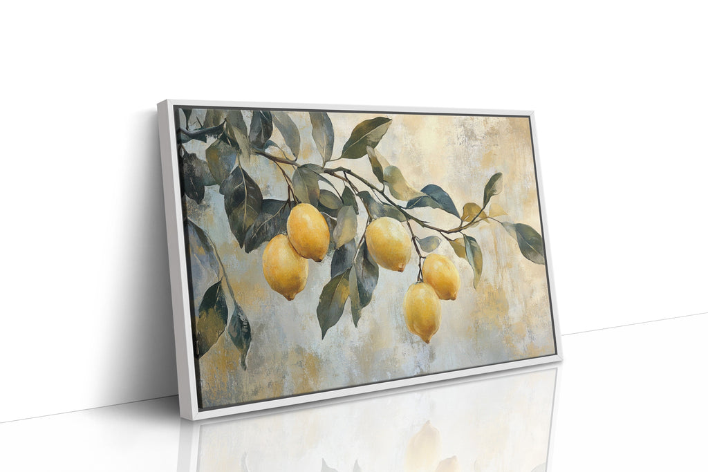 Mediterranean Lemon Branch: Elegant Botanical Canvas Wall Art