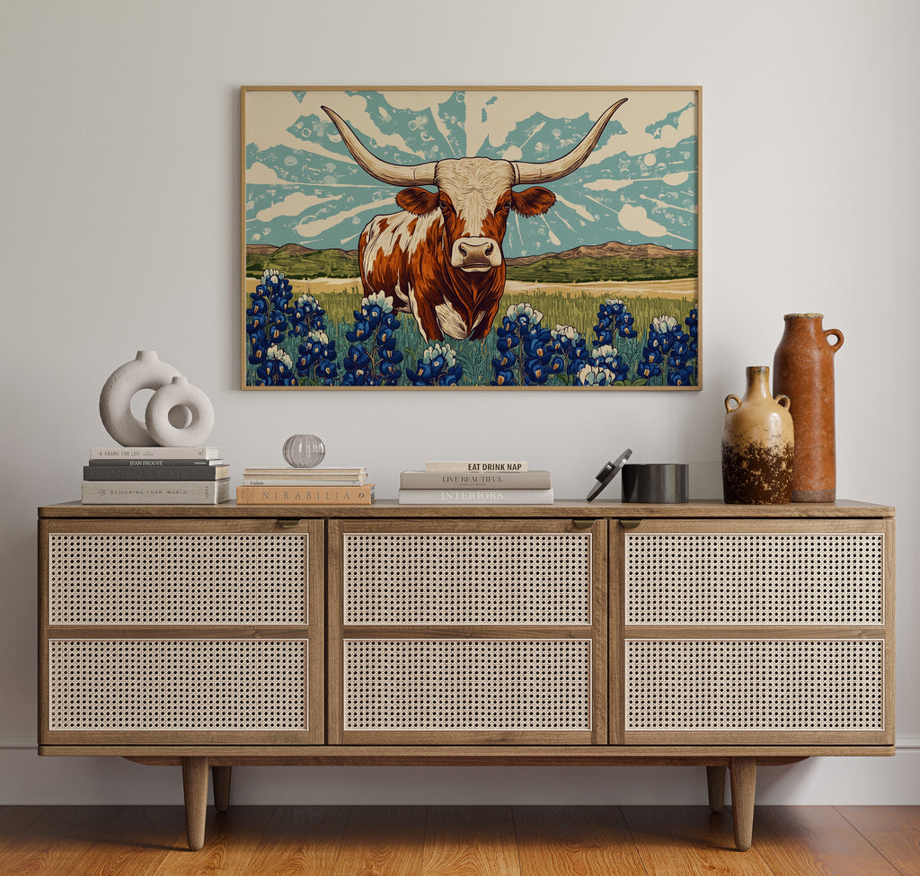 Texas Icon – Longhorn and Bluebonnets Pop Art