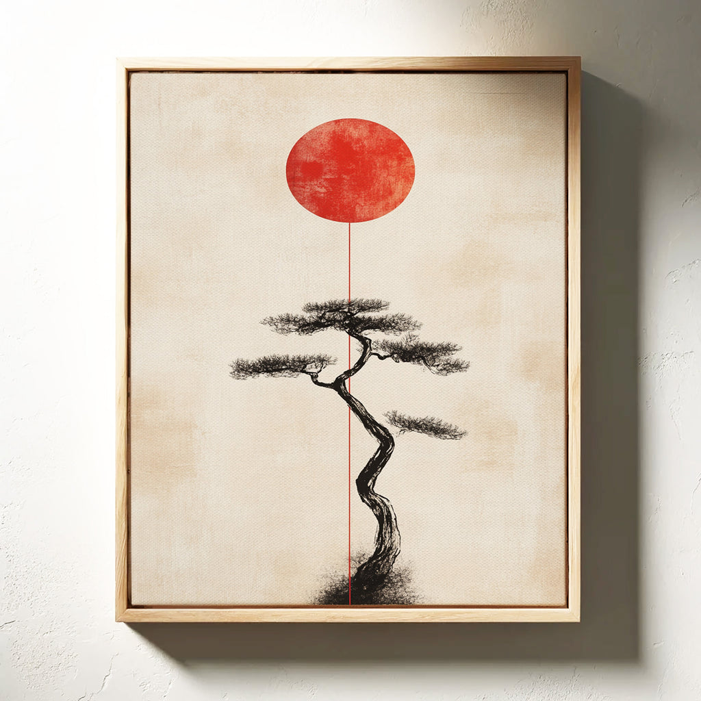 Minimalist Bonsai & Rising Sun – Japanese Zen-Inspired Wall Art