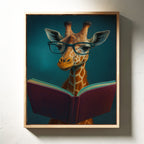 Giraffe with Glasses Reading a Book
