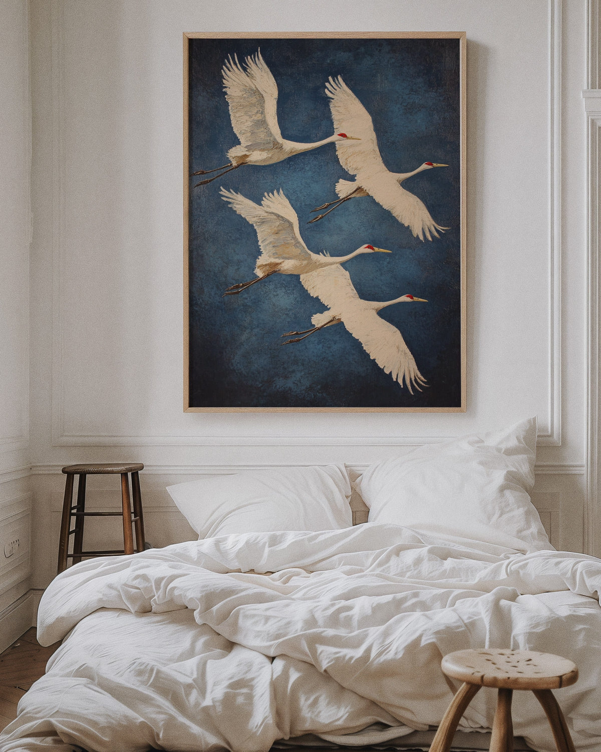 Graceful Flight – Vintage Crane Wall Art, Elegant Nature-Inspired Home Decor