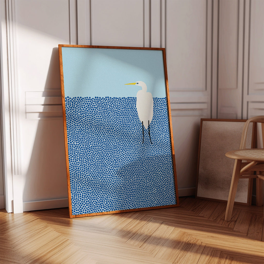 Egret in Blue Dotted Waters