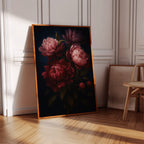 Crimson Peonies in Midnight Bloom