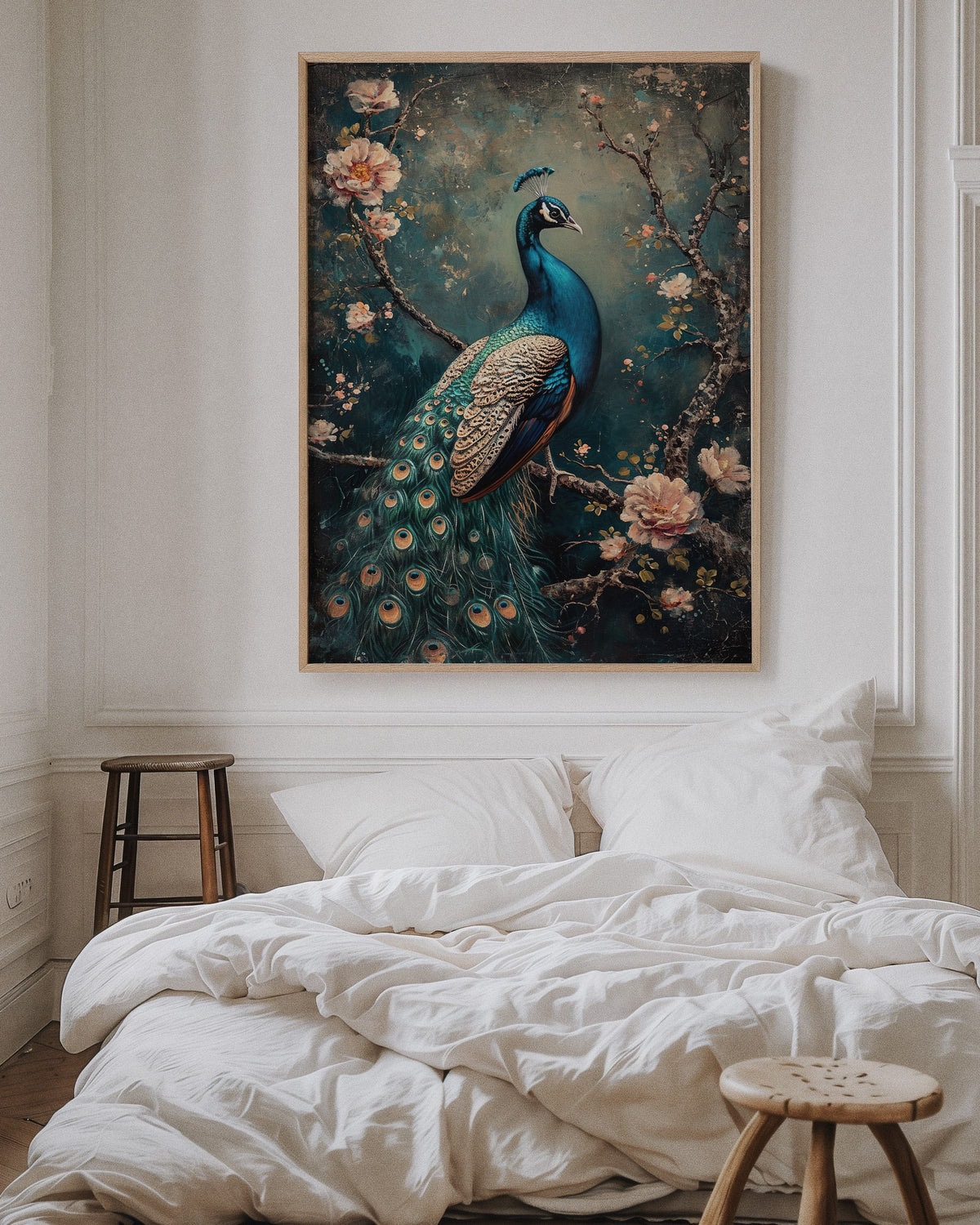 Vintage Peacock & Blossoms – Elegant Wall Art for Timeless Décor