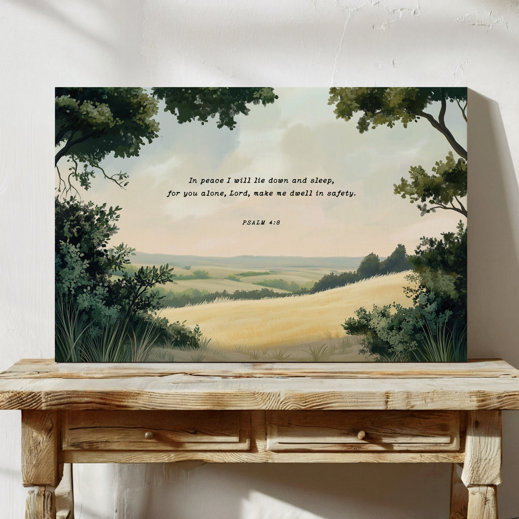 Peaceful Meadow with Psalm 4:8 Scripture