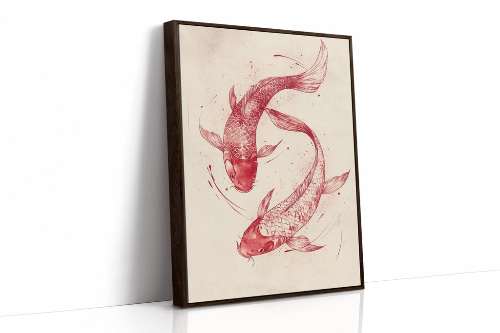 Koi Fish Wall Art – Minimalist Japanese Ink Print, Zen Decor