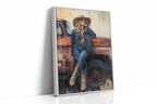 Denim Cowgirl by the Rusted Truck