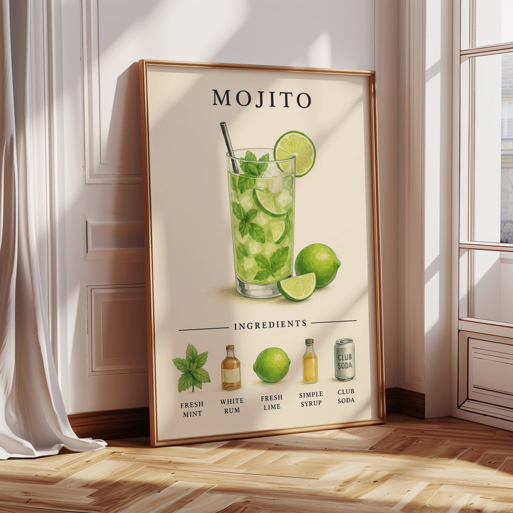 Mojito Cocktail Recipe Art Print