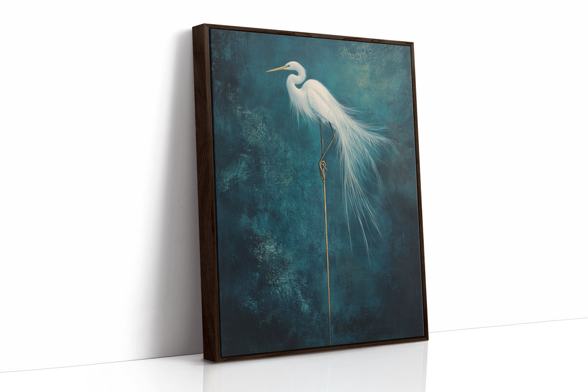 White Egret Wall Art – Elegant Minimalist Bird Print, Coastal Decor