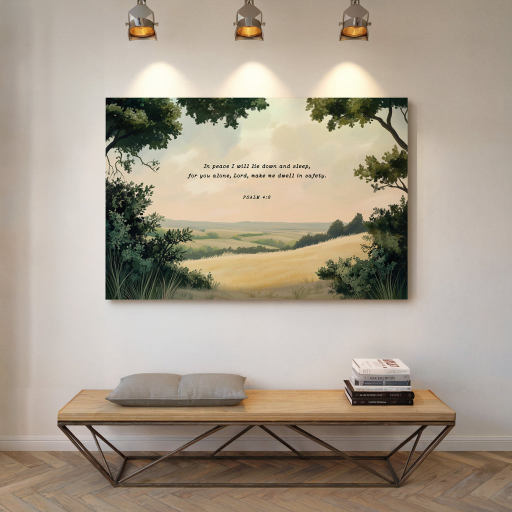 Peaceful Meadow with Psalm 4:8 Scripture