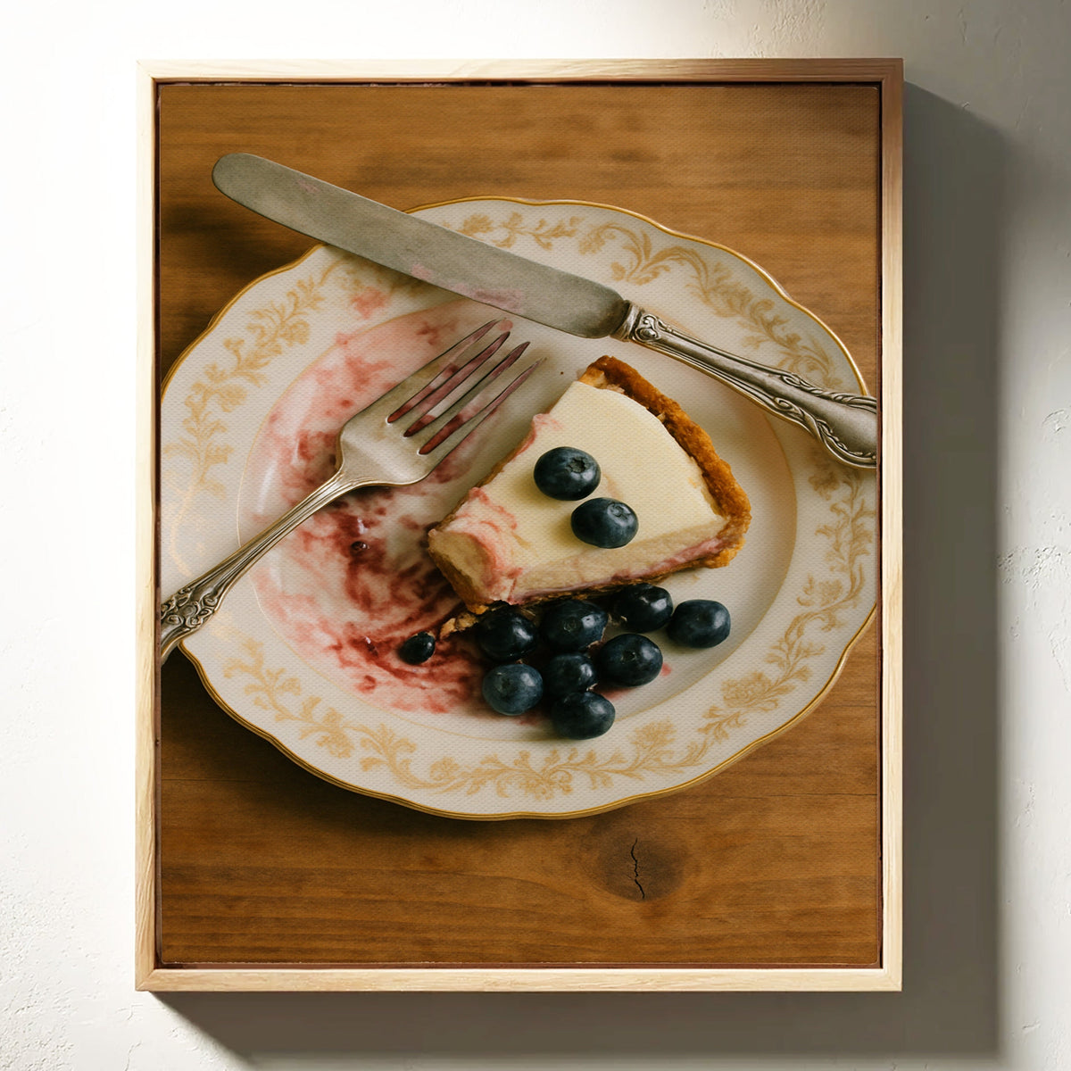 Blueberry Cheesecake on China Plate
