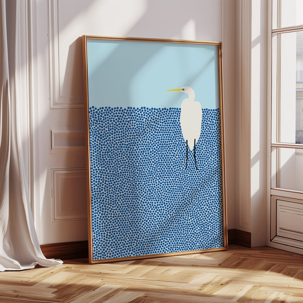 Egret in Blue Dotted Waters