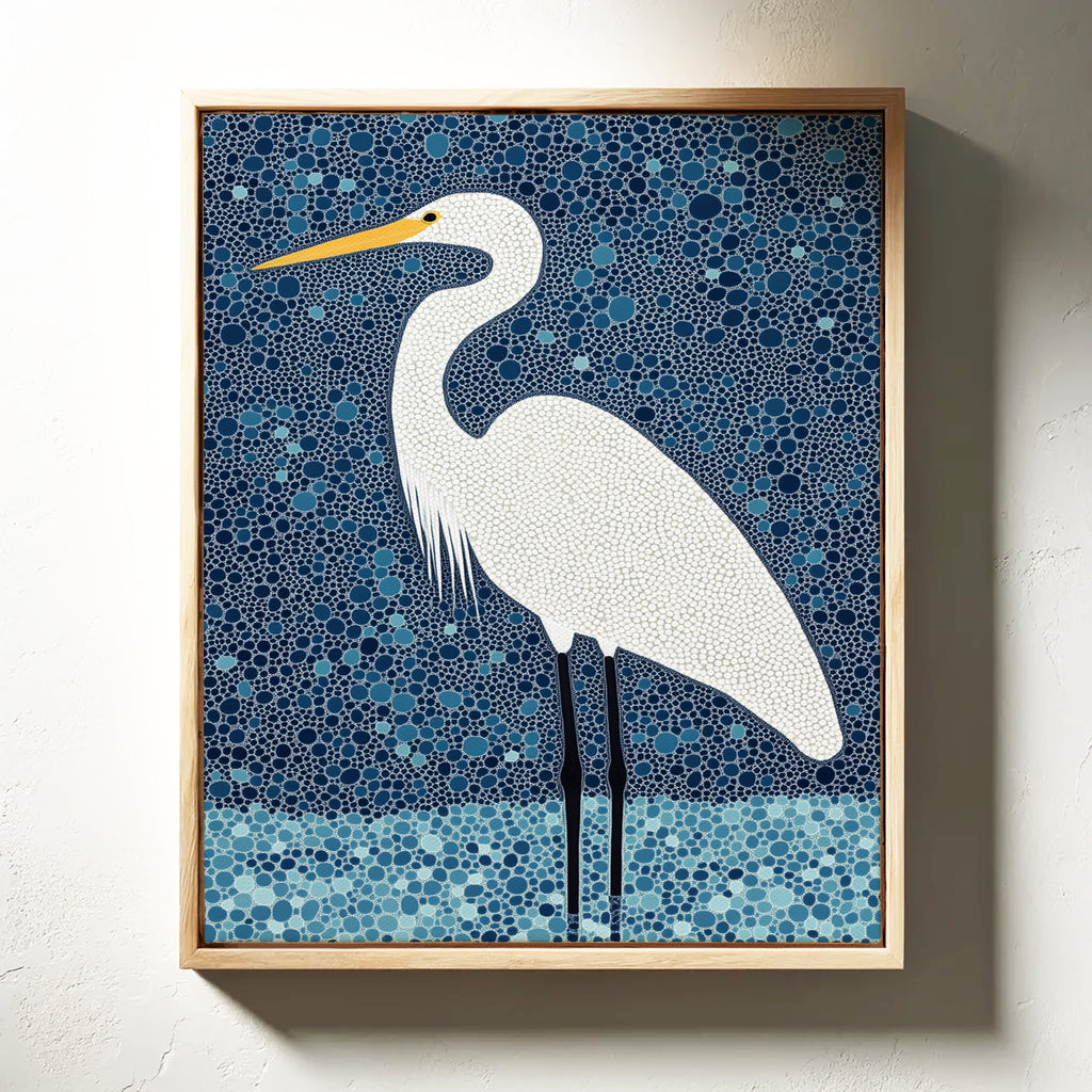 Elegant White Egret – Mosaic-Inspired Bird Wall Art