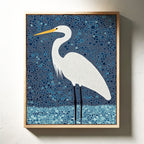 Elegant White Egret – Mosaic-Inspired Bird Wall Art