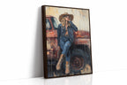 Denim Cowgirl by the Rusted Truck