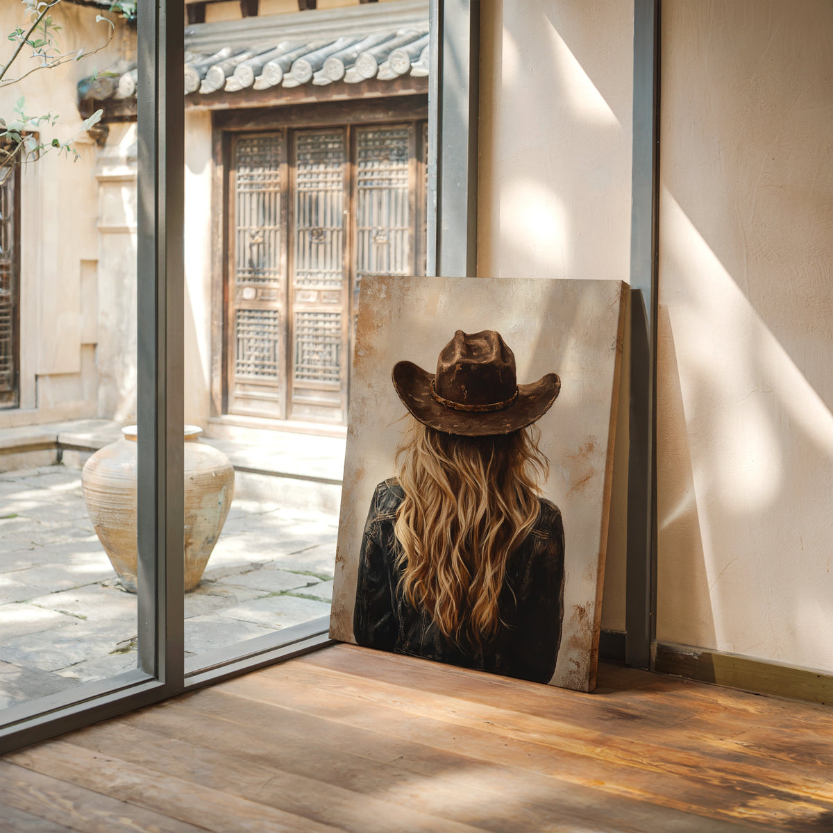 Wild West Blonde in Denim and Hat
