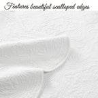 Serenity White Victorian Scalloped Medallion Floral Pure Solid Cotton Reversible Quilt Bedding Set